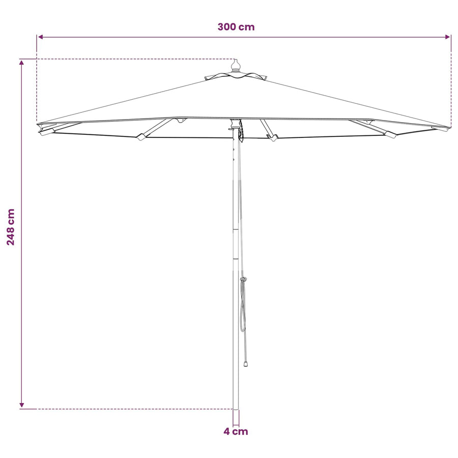 Parasol Ø 300 x 248 cm massief eucalyptushout Crèmewit