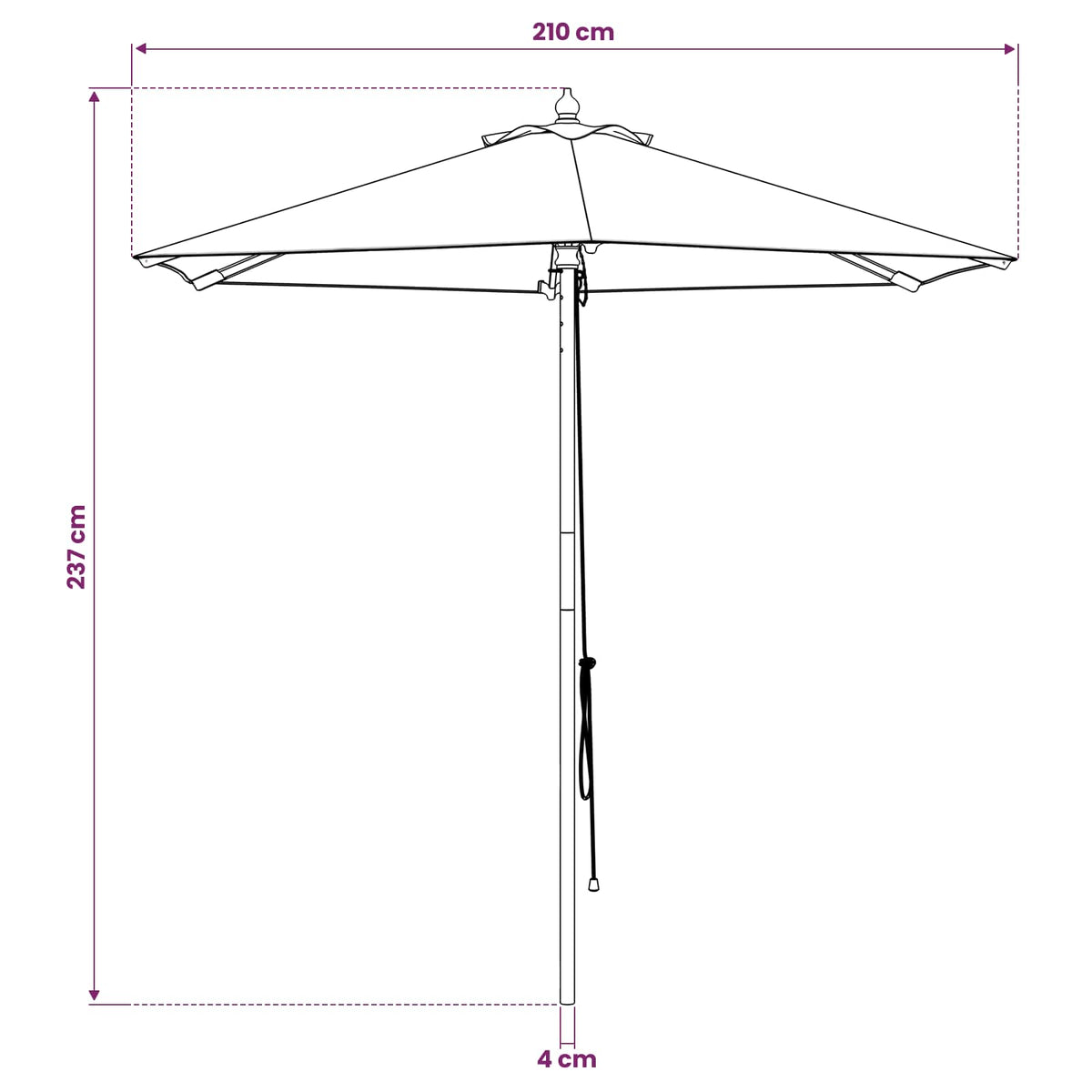 Tuinparasol Ø 210 x 237 cm massief eucalyptushout Antraciet
