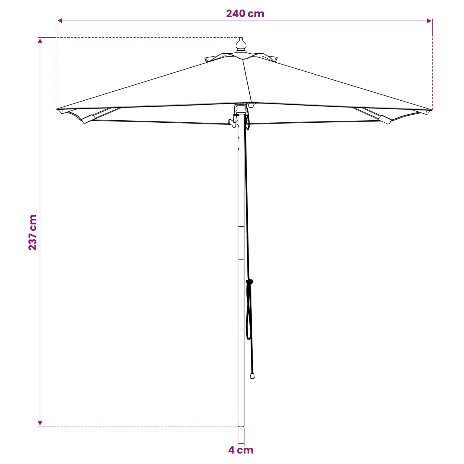 Tuinparasol Ø 240 x 237 cm massief eucalyptushout Antraciet