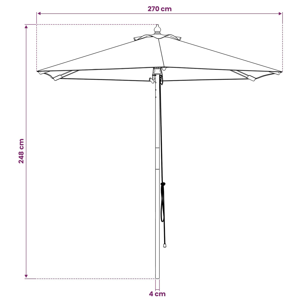Tuinparasol Ø 270 x 248 cm massief eucalyptushout Antraciet