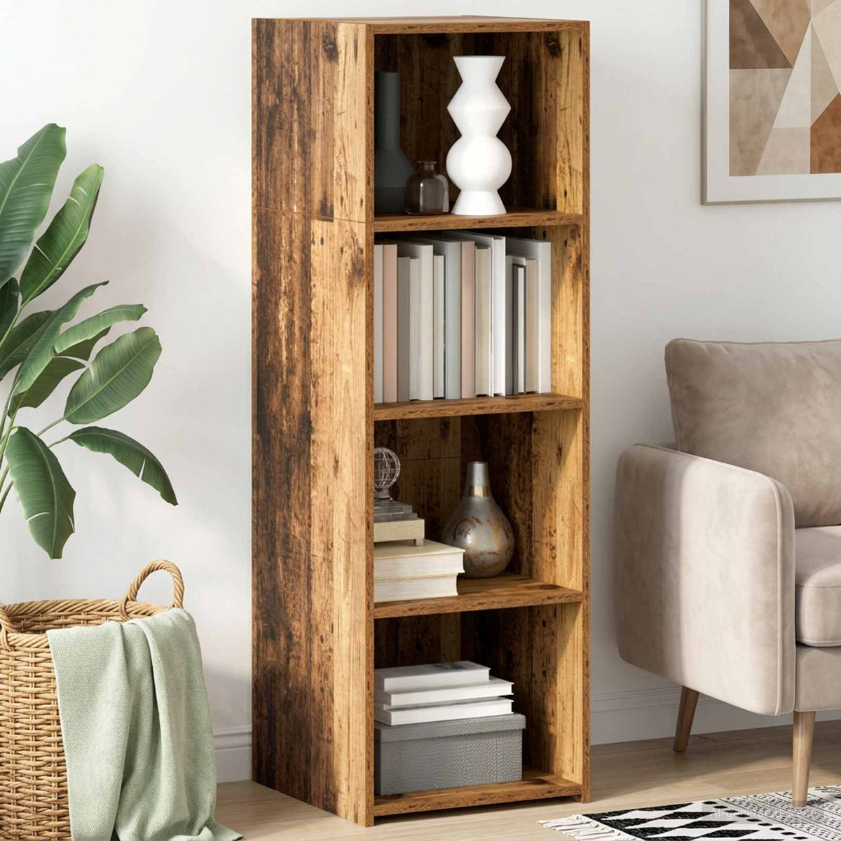 Hoge kast Oud hout 40 x 41 x 124 cm Bewerkt hout
