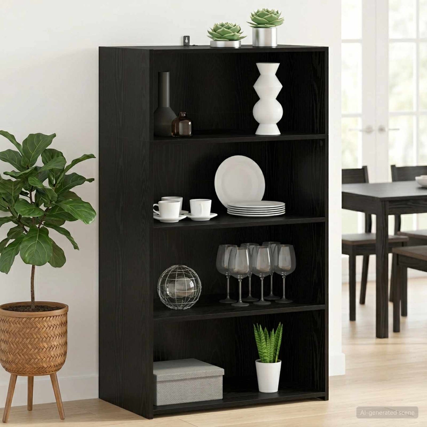 Hoge kast Zwart eiken 70 x 41 x 124 cm Bewerkt hout