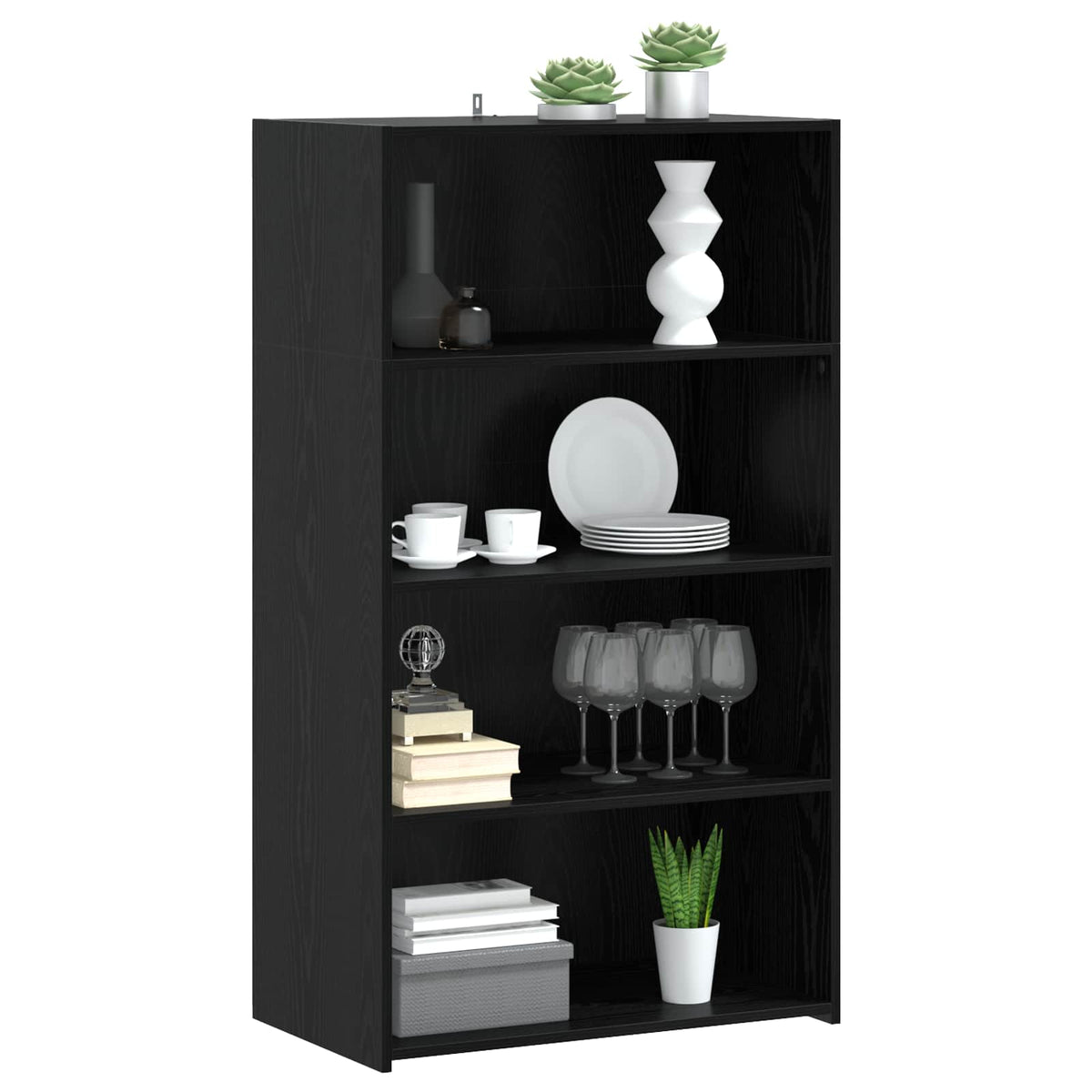 Hoge kast Zwart eiken 70 x 41 x 124 cm Bewerkt hout
