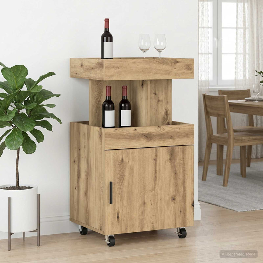 Serveerwagen Artisanaal eiken 50 x 41 x 89 cm Bewerkt hout