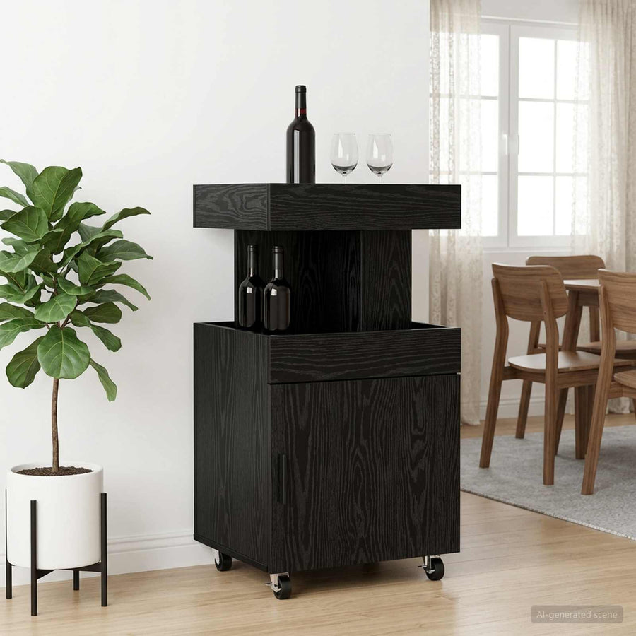 Serveerwagen Zwart eiken 50 x 41 x 89 cm Bewerkt hout