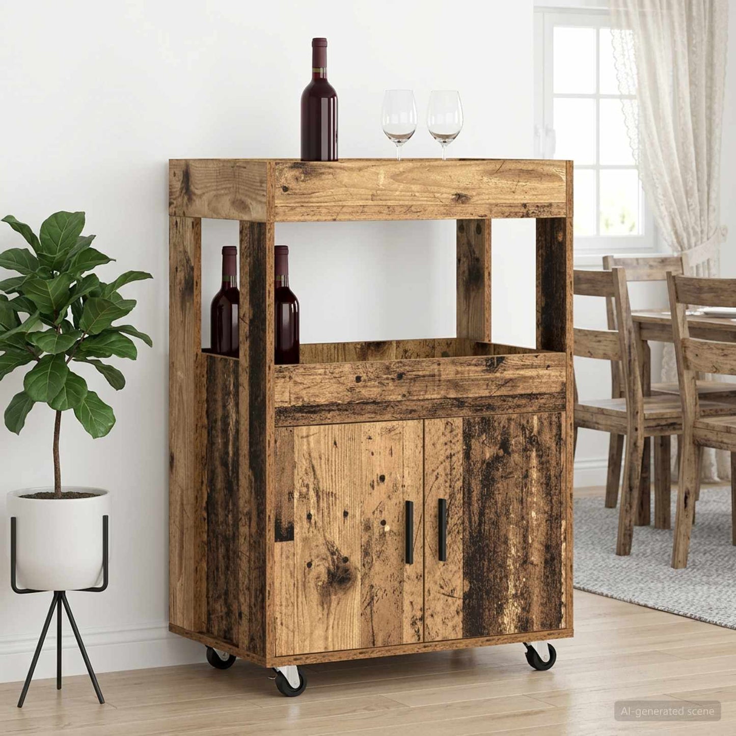 Bar Kar Eikenhout 60 x 39,5 x 89 cm Bewerkt hout