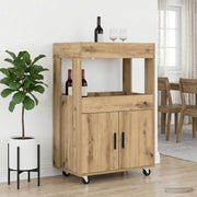 Barwagen bewerkt hout 60x39,5x89 cm artisanaal eiken