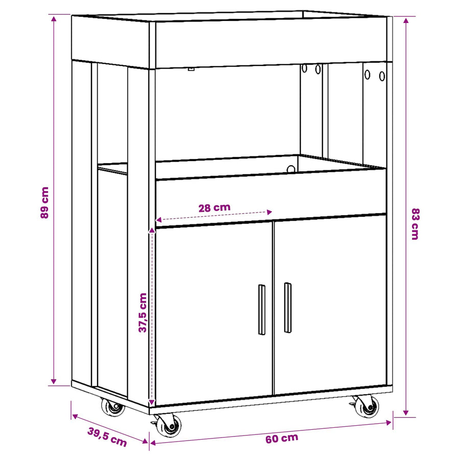 Bar Kar Artisanaal eiken 60 x 39,5 x 89 cm Bewerkt hout