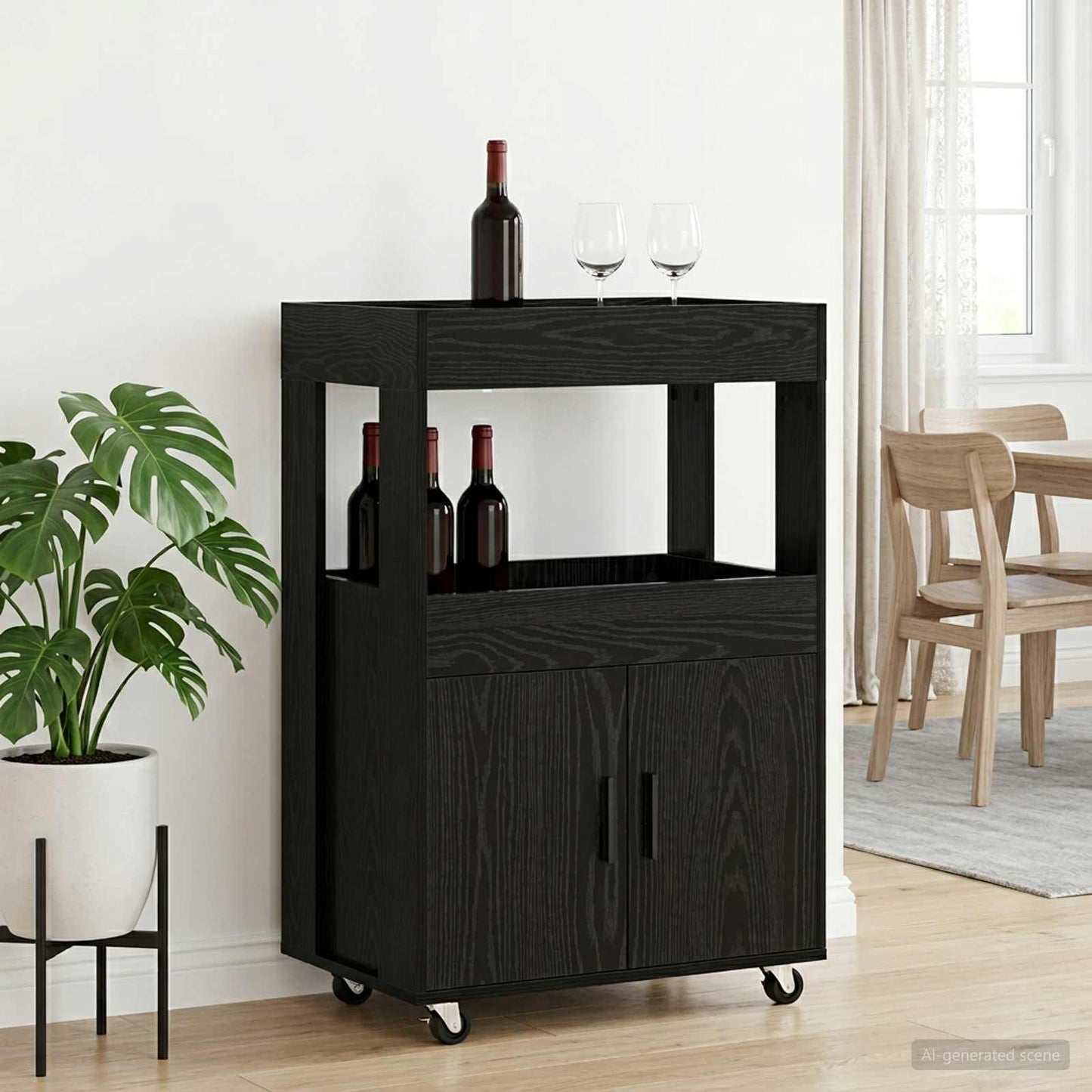 Bar Kar Zwart eiken 60 x 39,5 x 89 cm Bewerkt hout