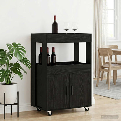 Bar Kar Zwart eiken 60 x 39,5 x 89 cm Bewerkt hout