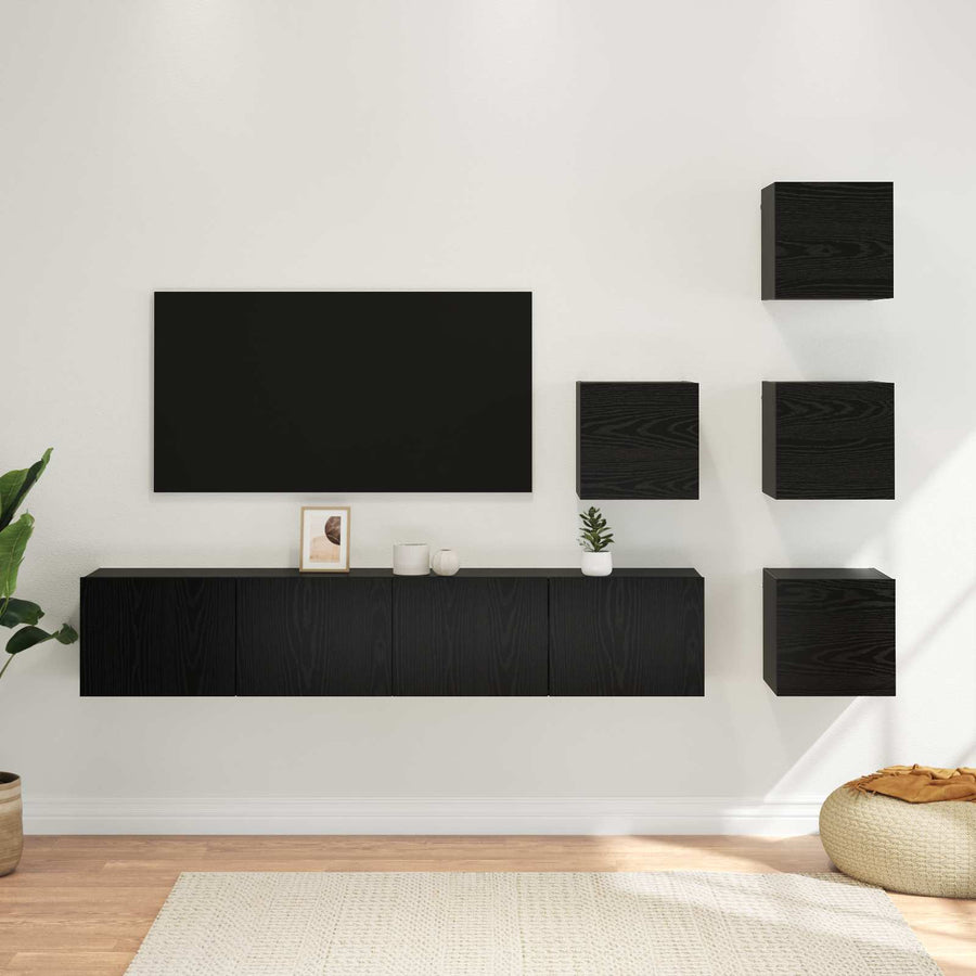 Tv-meubelset 6 pcs 80 x 30 x 30 cm Zwart eiken Bewerkt hout