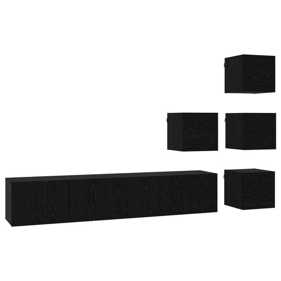 Tv-meubelset 6 pcs 80 x 30 x 30 cm Zwart eiken Bewerkt hout