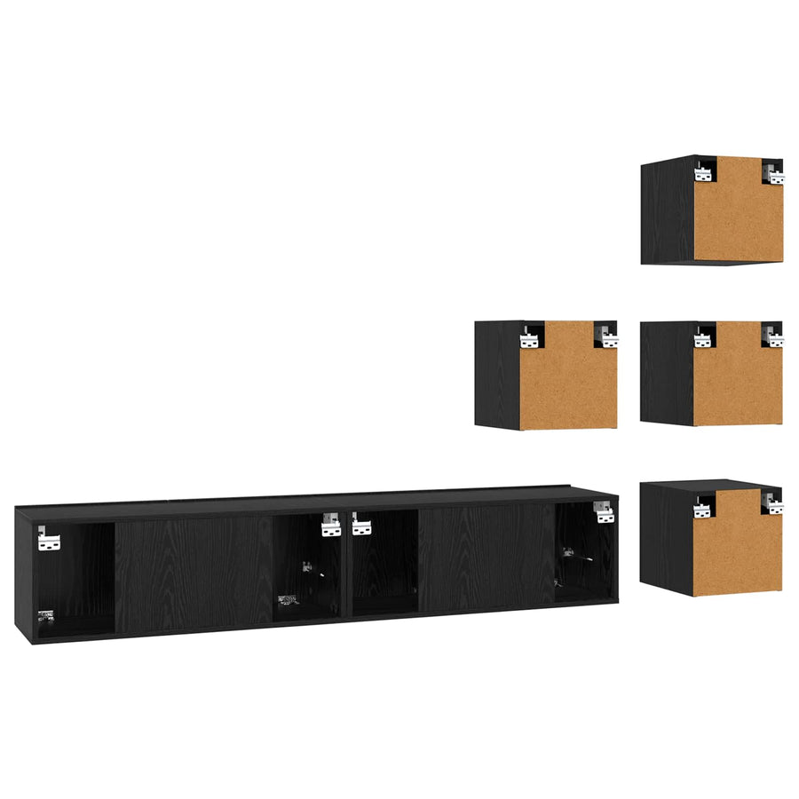 Tv-meubelset 6 pcs 80 x 30 x 30 cm Zwart eiken Bewerkt hout