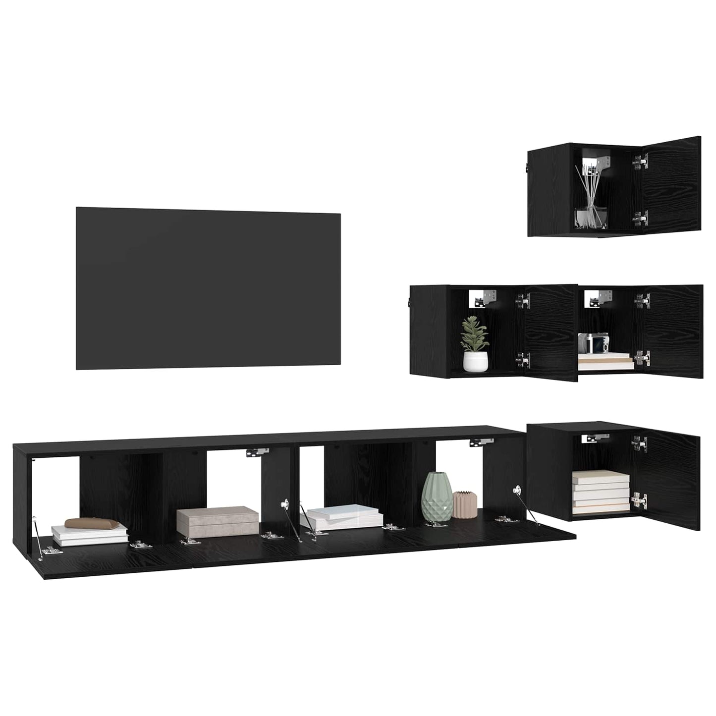 Tv-meubelset 6 pcs 80 x 30 x 30 cm Zwart eiken Bewerkt hout