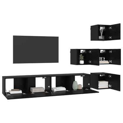 Tv-meubelset 6 pcs 80 x 30 x 30 cm Zwart eiken Bewerkt hout