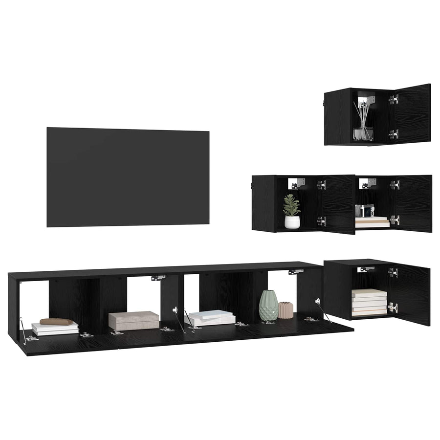 Tv-meubelset 6 pcs 80 x 30 x 30 cm Zwart eiken Bewerkt hout