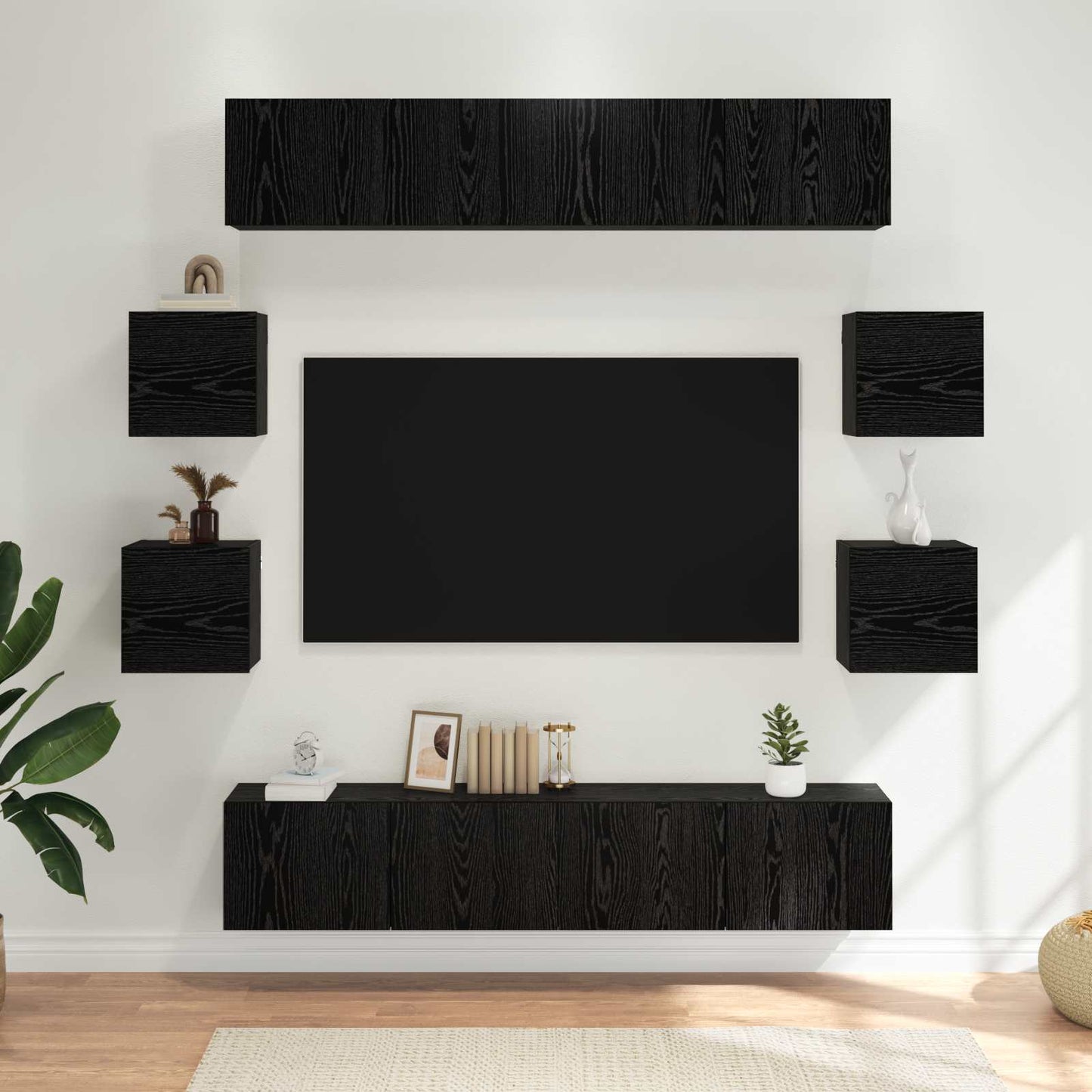 Tv-meubelset 8 pcs 80 x 30 x 30 cm Zwart eiken Bewerkt hout