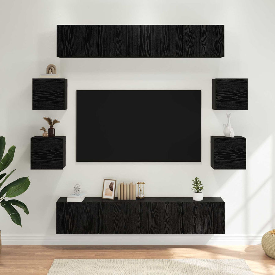Tv-meubelset 8 pcs 80 x 30 x 30 cm Zwart eiken Bewerkt hout