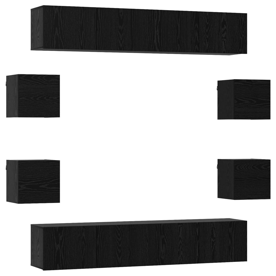 Tv-meubelset 8 pcs 80 x 30 x 30 cm Zwart eiken Bewerkt hout