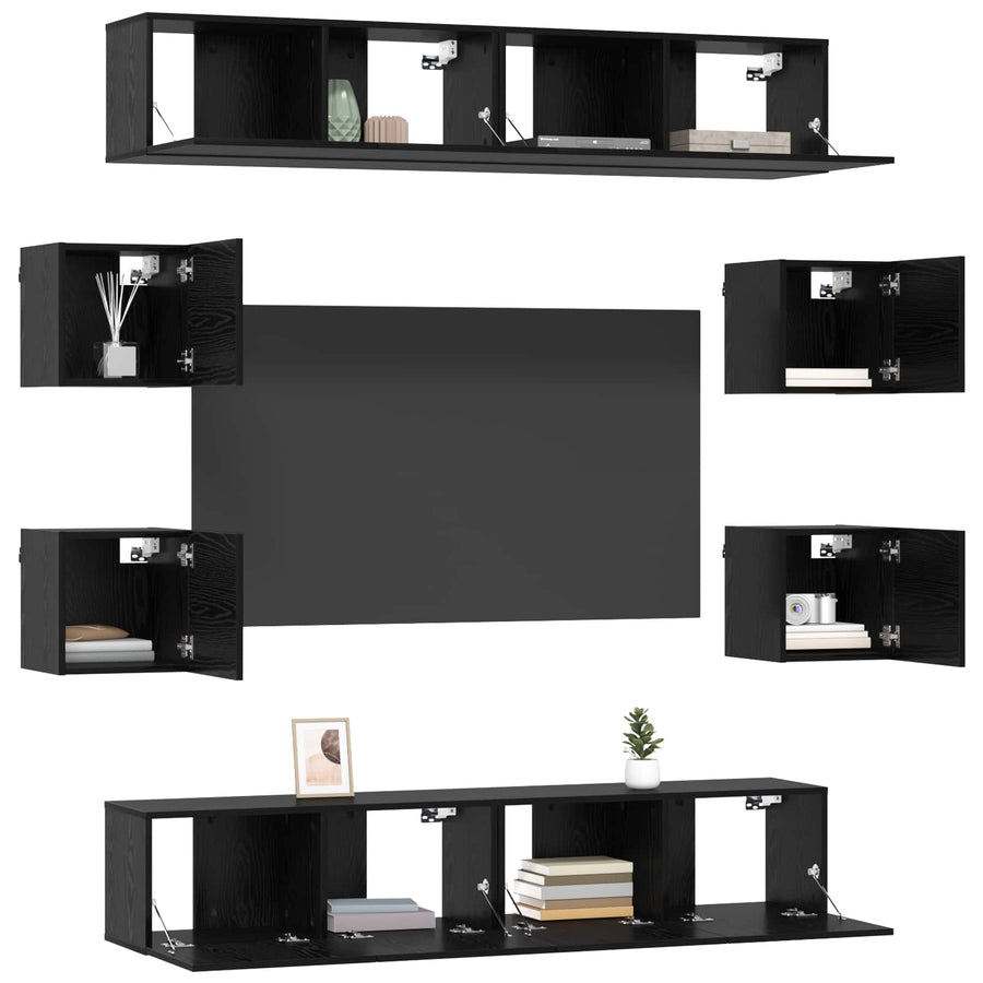 Tv-meubelset 8 pcs 80 x 30 x 30 cm Zwart eiken Bewerkt hout