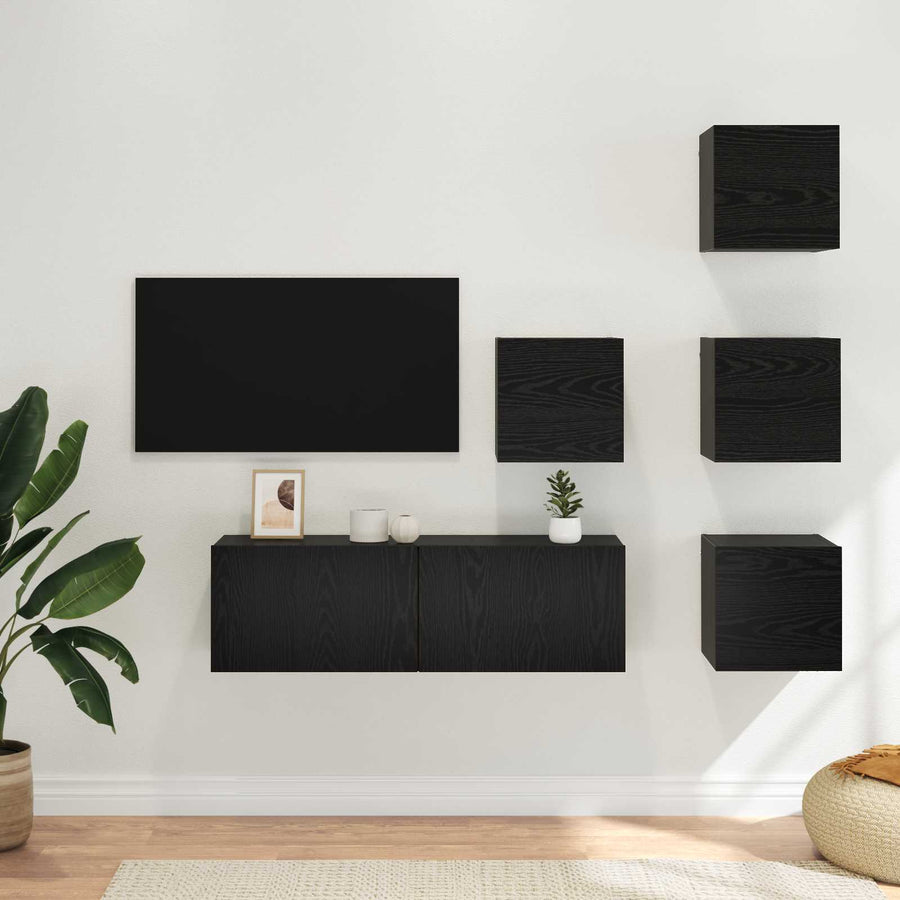 Tv-meubelset 5 pcs 100 x 30 x 30 cm Zwart eiken Bewerkt hout