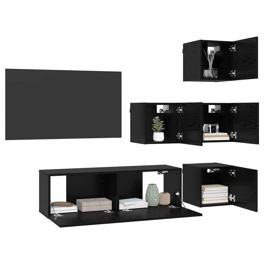 Tv-meubelset 5 pcs 100 x 30 x 30 cm Zwart eiken Bewerkt hout