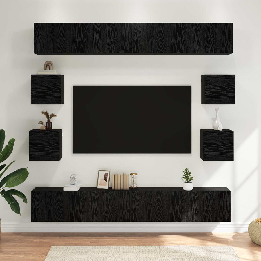 Tv-meubelset 8 pcs 100 x 30 x 30 cm Zwart eiken Bewerkt hout