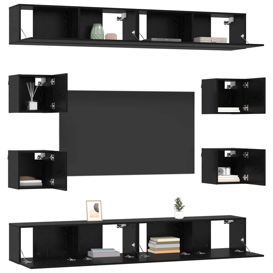 Tv-meubelset 8 pcs 100 x 30 x 30 cm Zwart eiken Bewerkt hout
