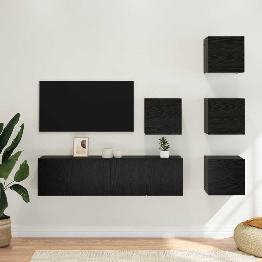 Tv-meubelset 6 pcs 60 x 30 x 30 cm Zwart eiken Bewerkt hout