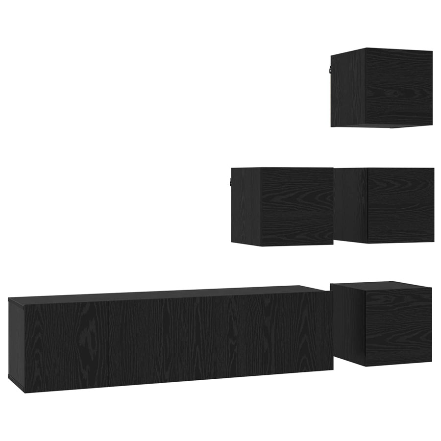 Tv-meubelset 6 pcs 60 x 30 x 30 cm Zwart eiken Bewerkt hout