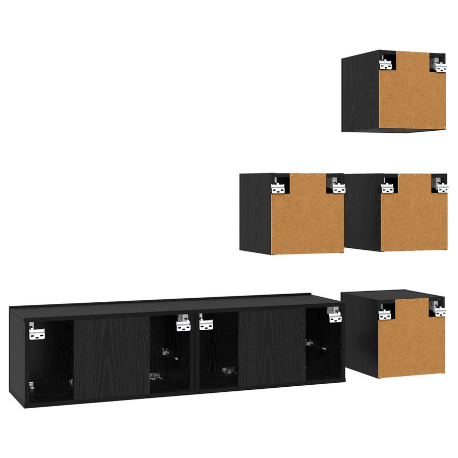 Tv-meubelset 6 pcs 60 x 30 x 30 cm Zwart eiken Bewerkt hout