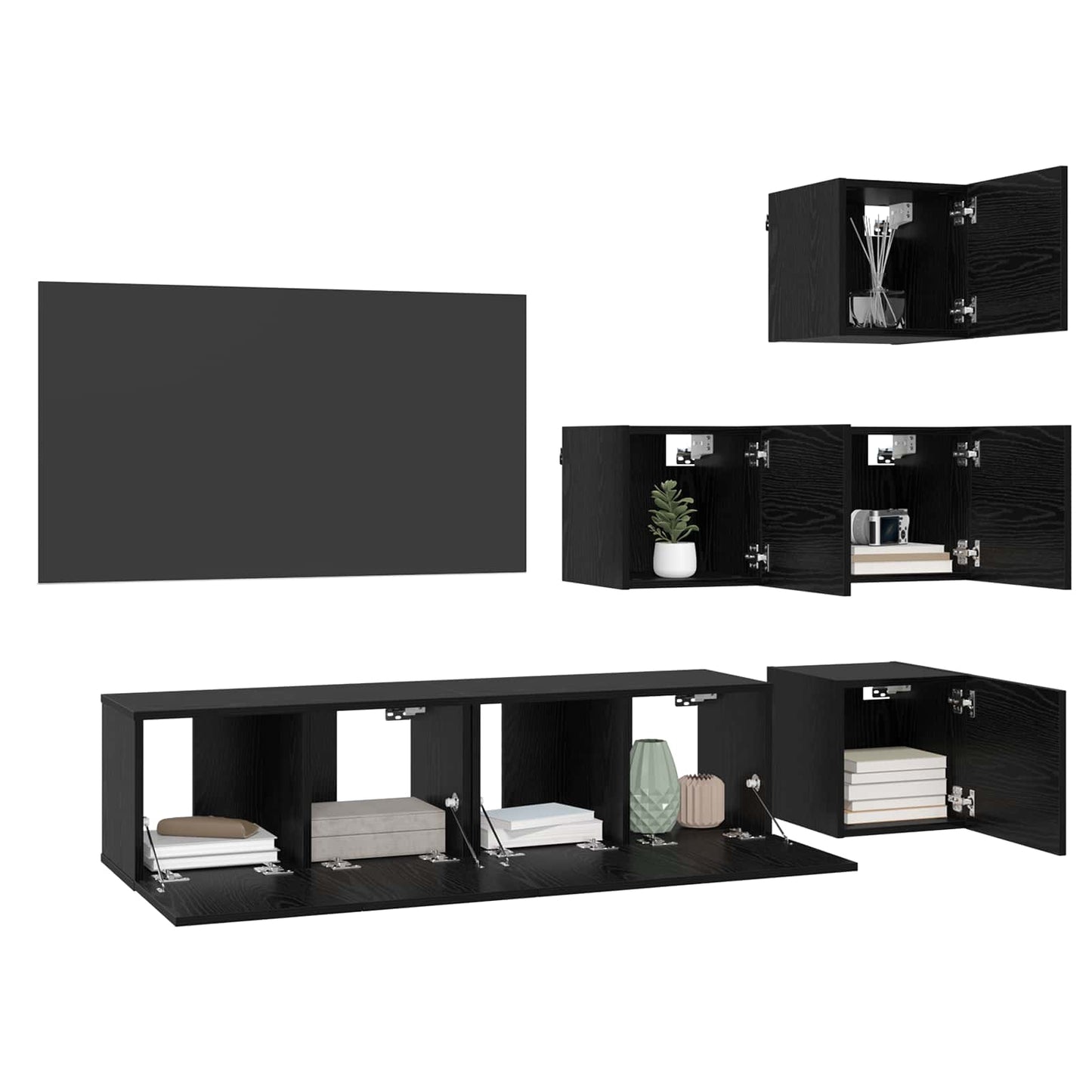 Tv-meubelset 6 pcs 60 x 30 x 30 cm Zwart eiken Bewerkt hout