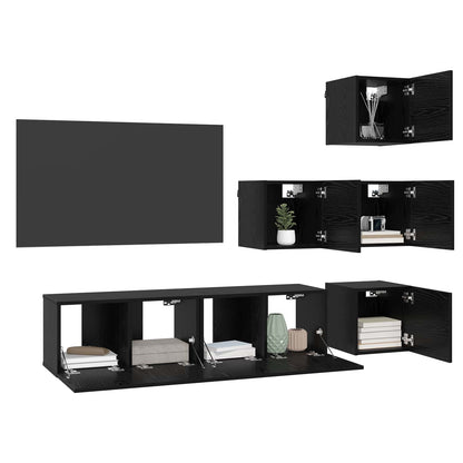 Tv-meubelset 6 pcs 60 x 30 x 30 cm Zwart eiken Bewerkt hout