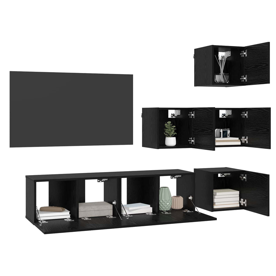 Tv-meubelset 6 pcs 60 x 30 x 30 cm Zwart eiken Bewerkt hout
