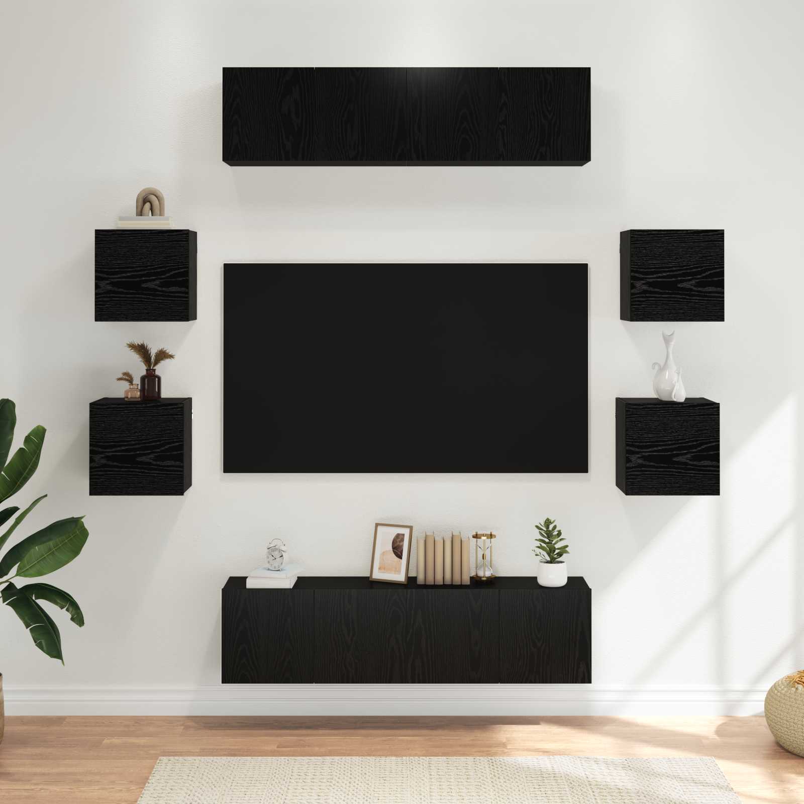 Tv-meubelset 8 pcs 120 x 30 x 30 cm Zwart eiken Bewerkt hout