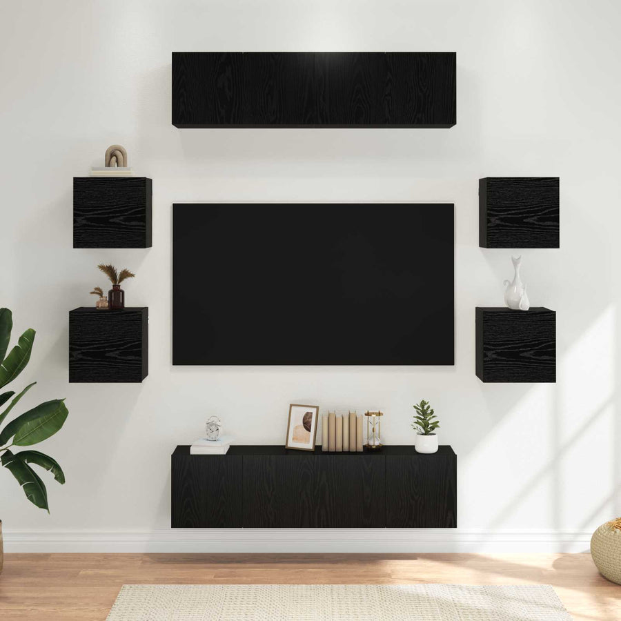 Tv-meubelset 8 pcs 120 x 30 x 30 cm Zwart eiken Bewerkt hout