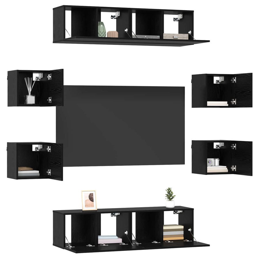 Tv-meubelset 8 pcs 120 x 30 x 30 cm Zwart eiken Bewerkt hout