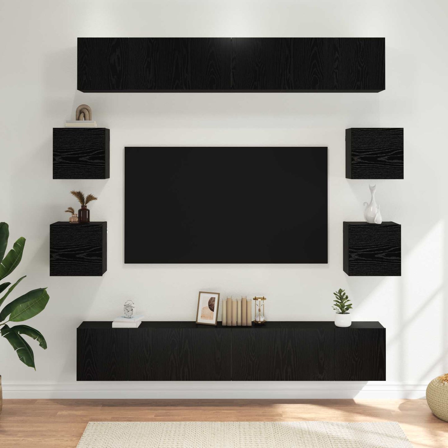 Tv-meubelset 10 pcs 180 x 30 x 30 cm Zwart eiken Bewerkt hout