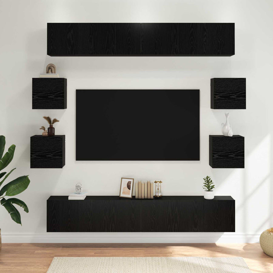 Tv-meubelset 10 pcs 180 x 30 x 30 cm Zwart eiken Bewerkt hout