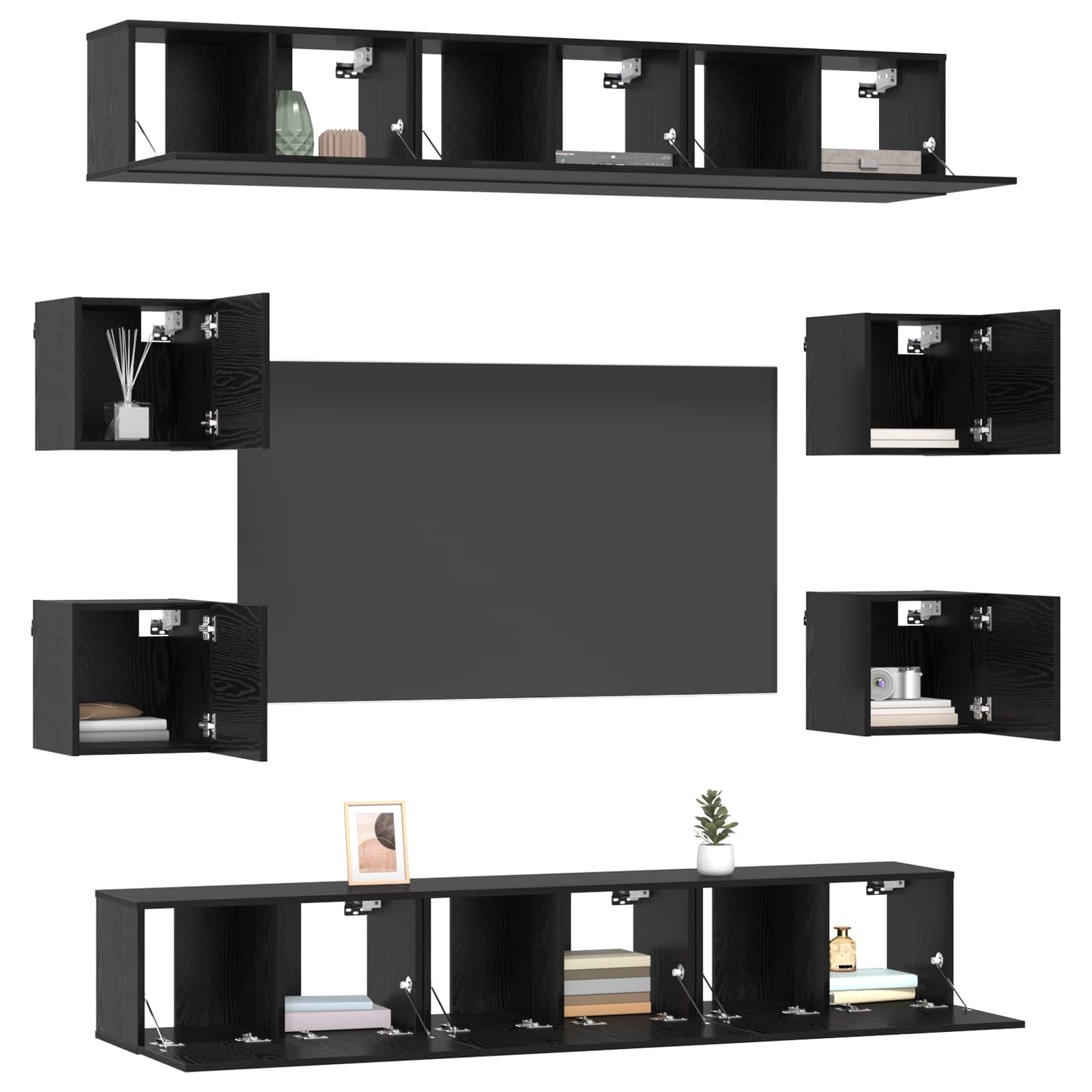 Tv-meubelset 10 pcs 180 x 30 x 30 cm Zwart eiken Bewerkt hout