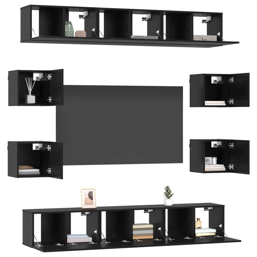 Tv-meubelset 10 pcs 180 x 30 x 30 cm Zwart eiken Bewerkt hout
