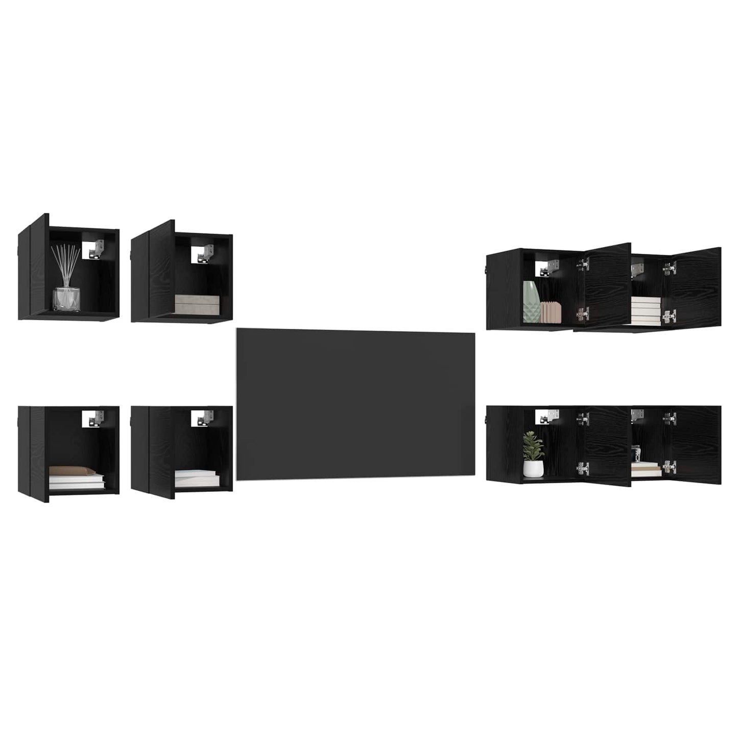 Wandgemonteerde TV-kast 8 pcs Zwart eiken 30,5 x 30 x 30 cm