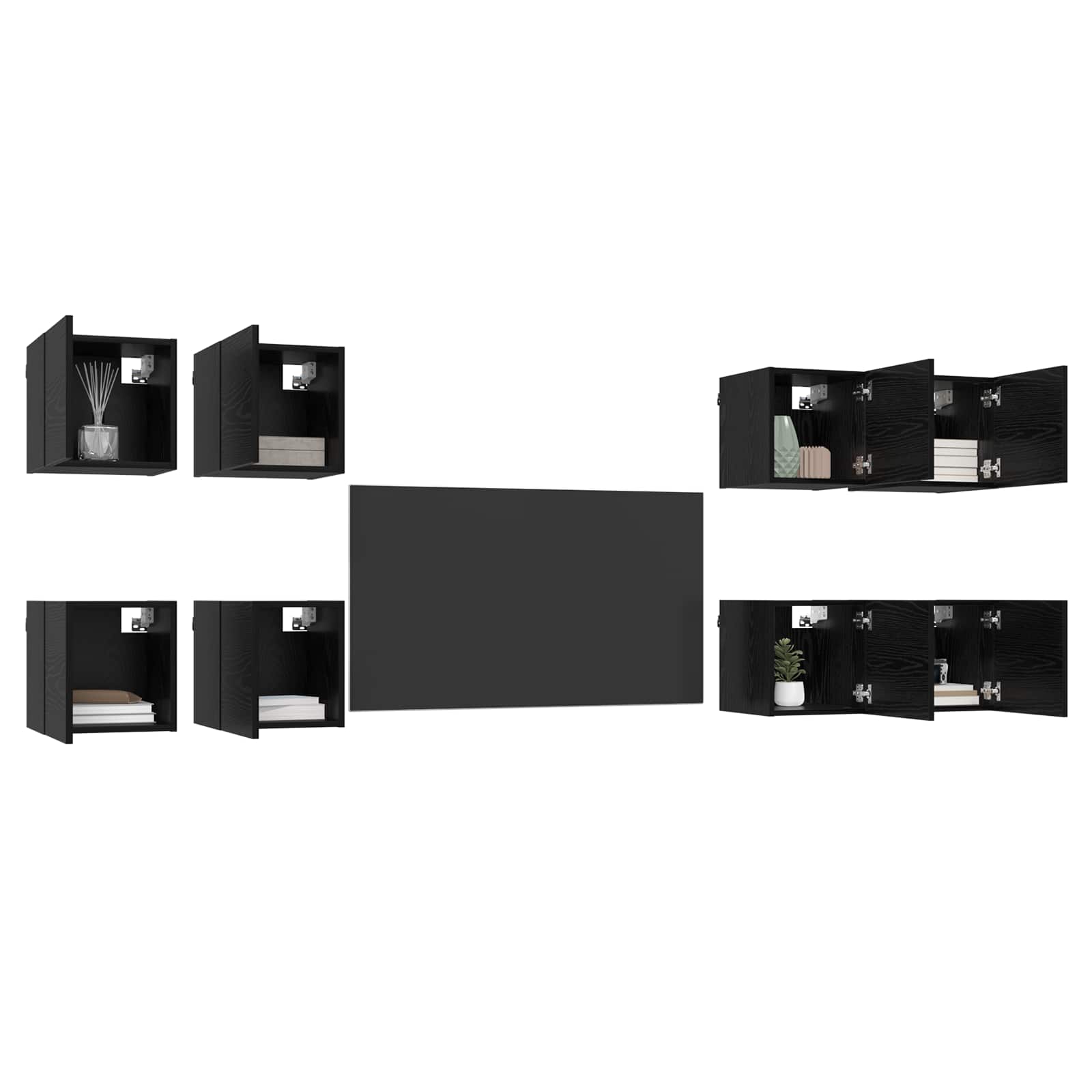 Wandgemonteerde TV-kast 8 pcs Zwart eiken 30,5 x 30 x 30 cm