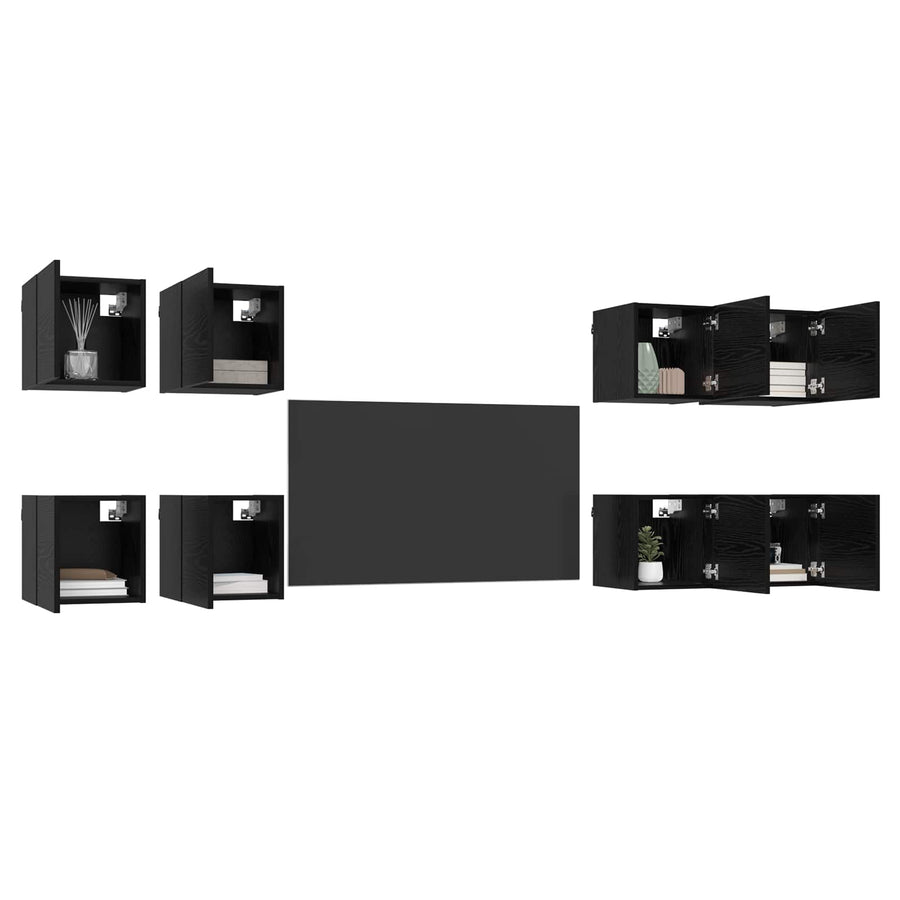 Wandgemonteerde TV-kast 8 pcs Zwart eiken 30,5 x 30 x 30 cm