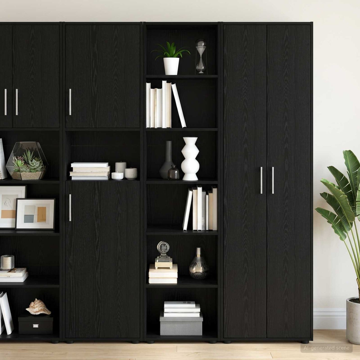 Dressoir Zwart eiken 45 x 41 x 185 cm Bewerkt hout