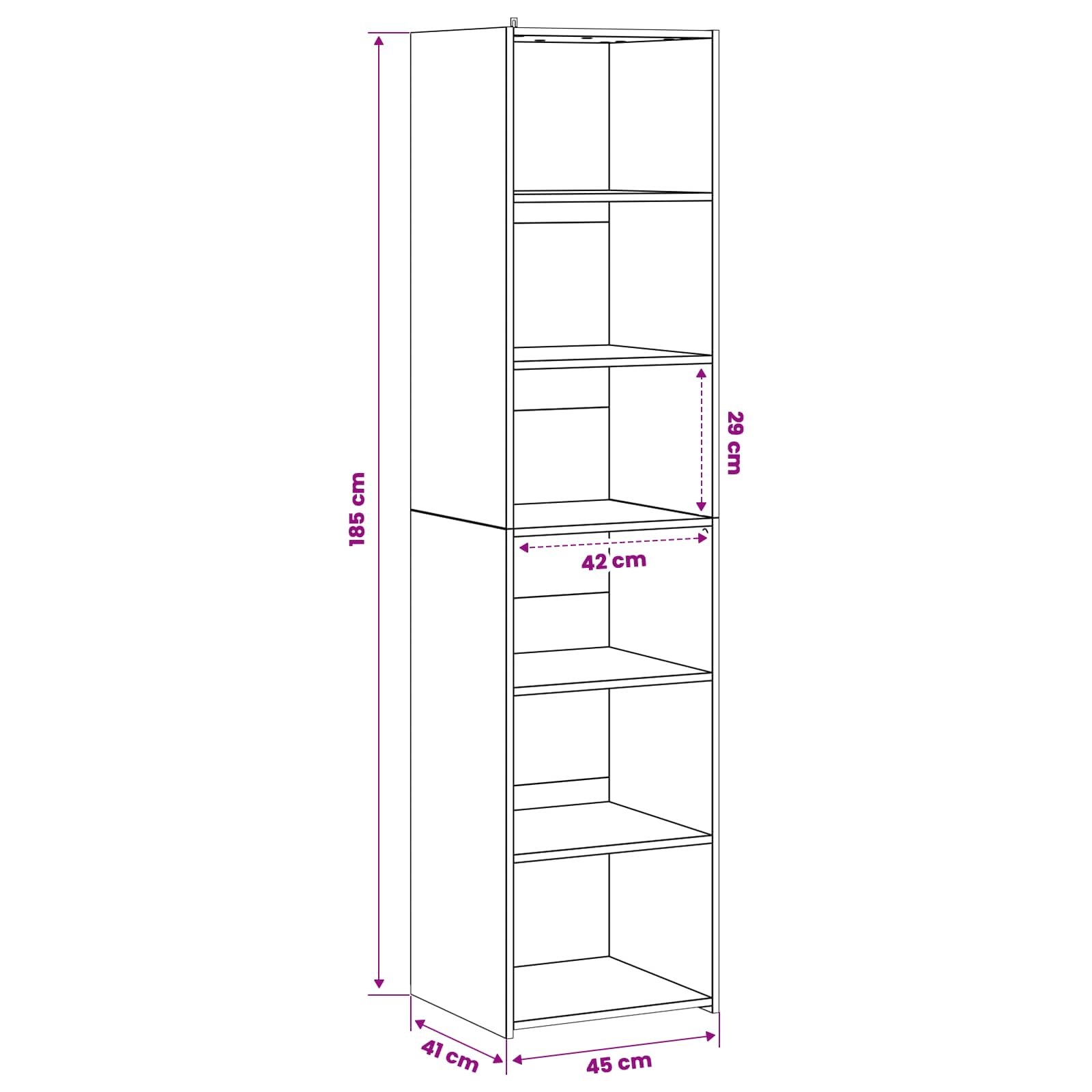 Dressoir Zwart eiken 45 x 41 x 185 cm Bewerkt hout