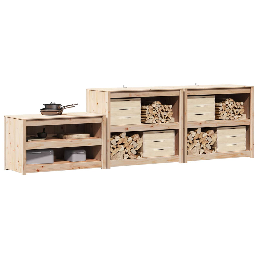 Buitenkeukenkast met plank MEPPEL 3-delig Naturel douglashout