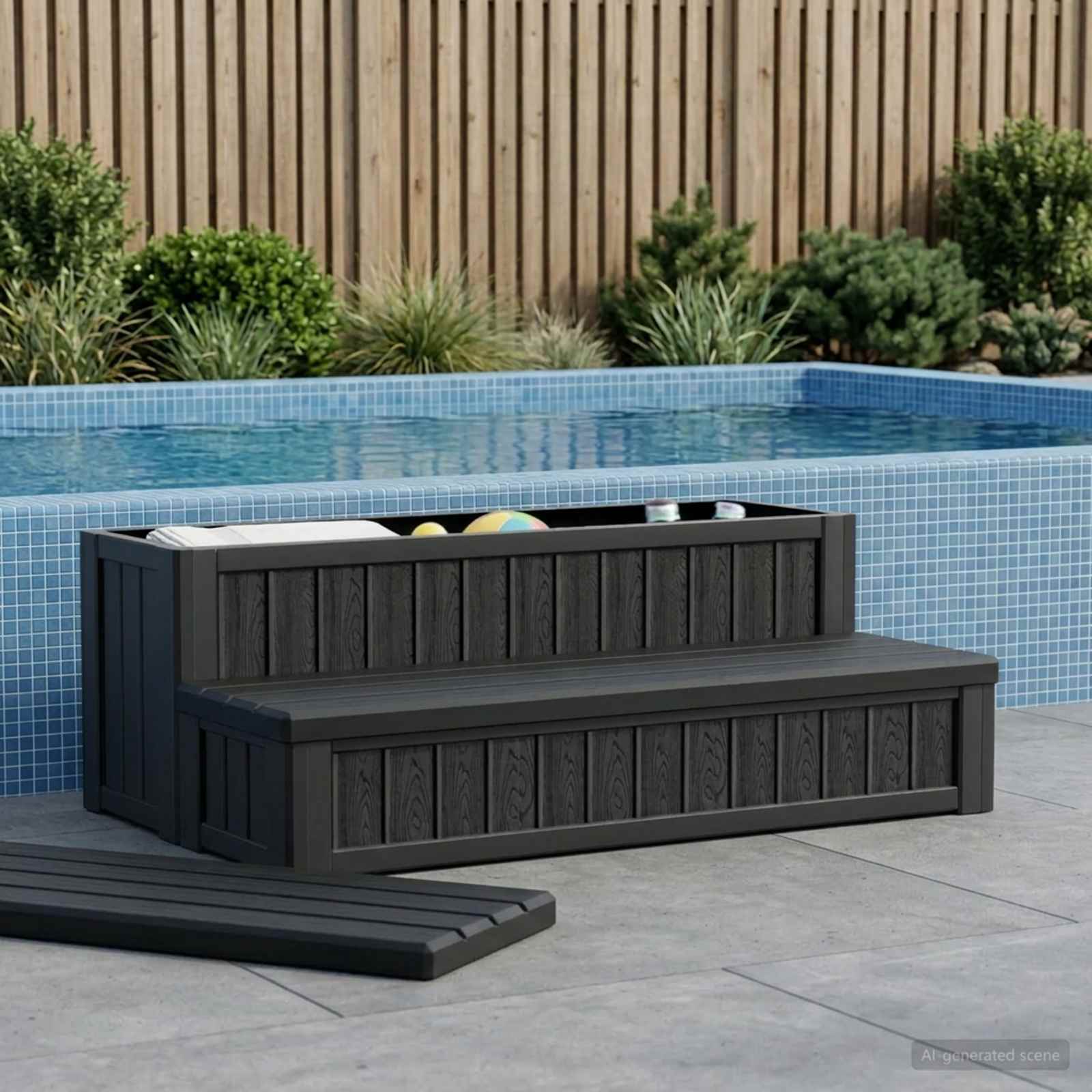 Hot Tub Stap met Opbergruimte 2-Staps Zwart 93 x 57 x 35 cm PP