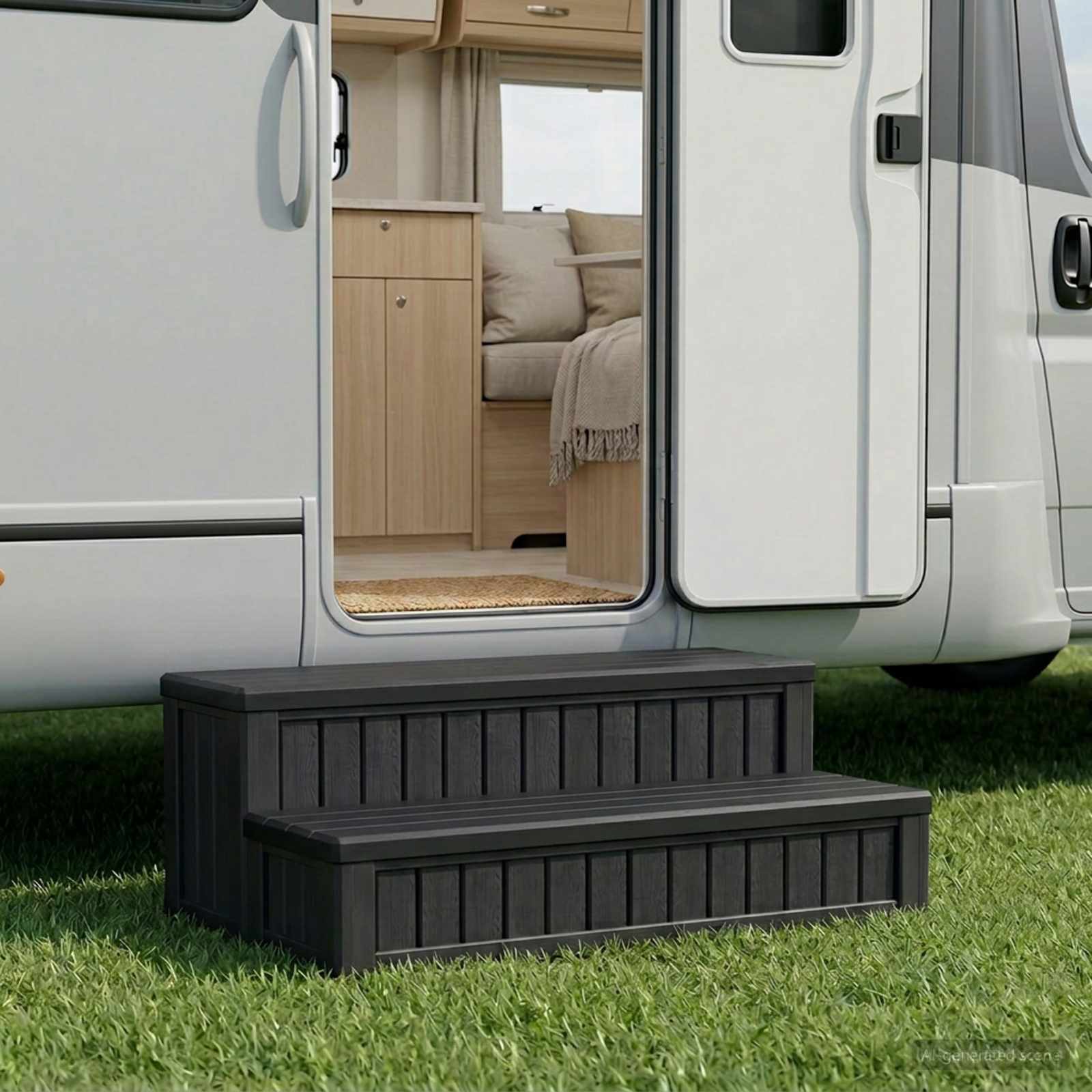 Hot Tub Stap met Opbergruimte 2-Staps Zwart 93 x 57 x 35 cm PP