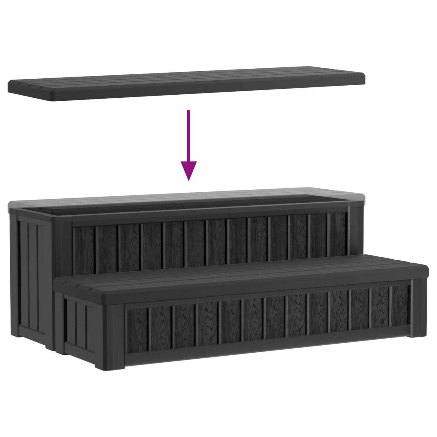 Hot Tub Stap met Opbergruimte 2-Staps Zwart 93 x 57 x 35 cm PP